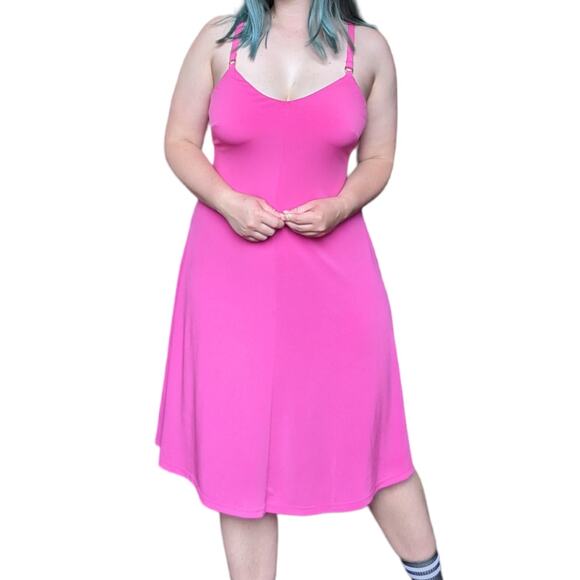 Calvin Klein Spaghetti Strap Dress Hot Pink Fuschia Slip A Line Womens 6 Neon - Picture 1 of 5
